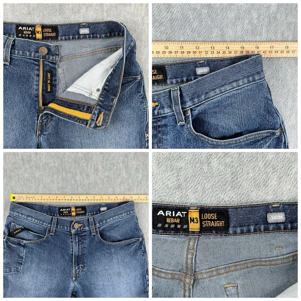 Ariat Jeans Men 32x30 (ACTUAL 32x29) Blue Rebar M3 Loose Blue Straight Workwear